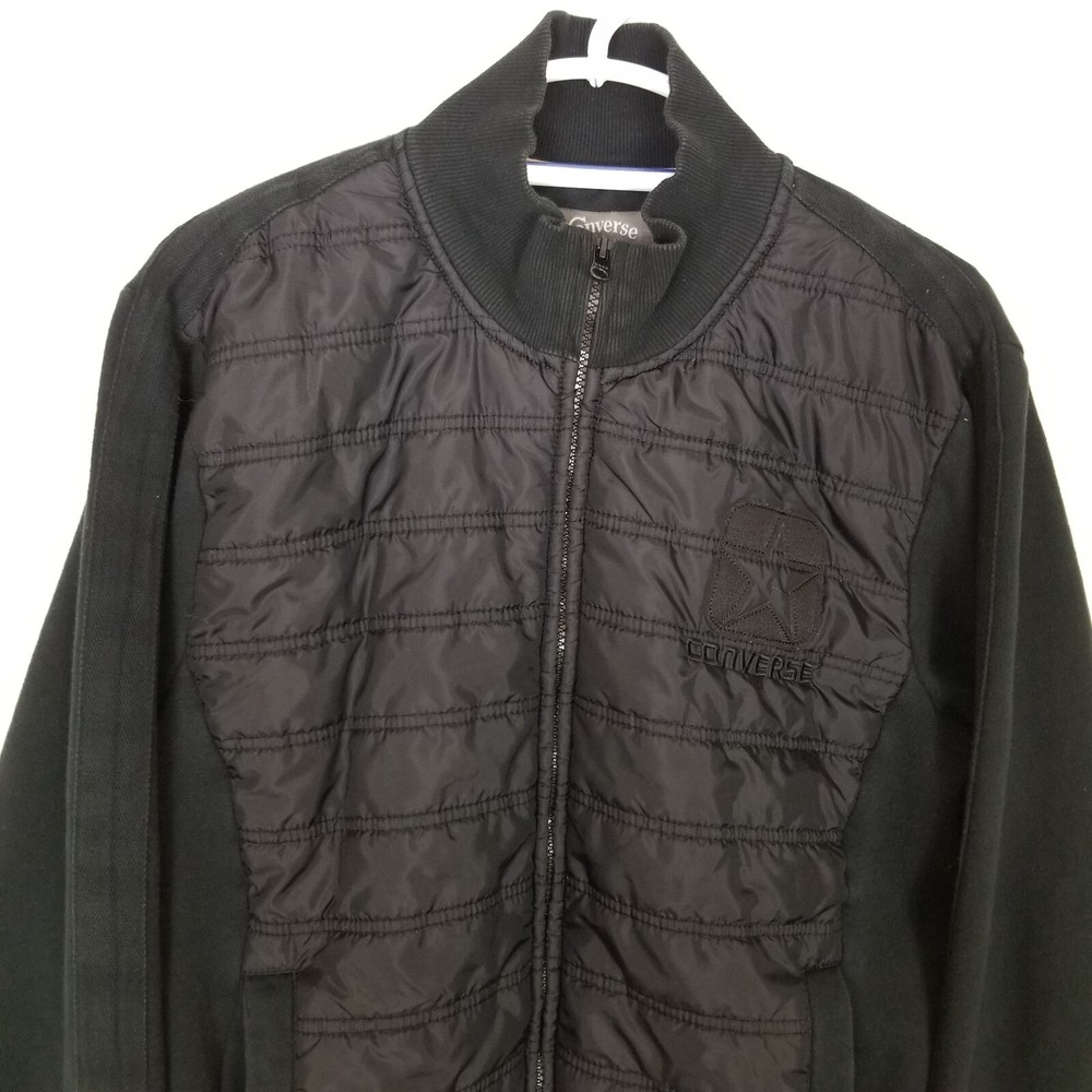 CONVERSE Men Zip Up Puffer Bomber Jacket Sz M Black Casual City - Picture 2 of 5